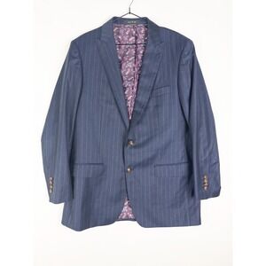 Indochino Wool Blazer Mens 44R Navy Striped 2 Button Business Single Breasted